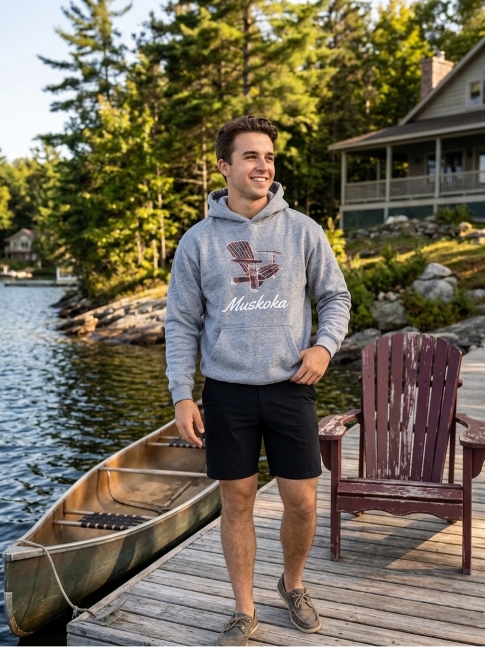 Muskoka Adult Unisex Grey Hooded Sweatshirt Hoodie Drawstrings Men Male Medium